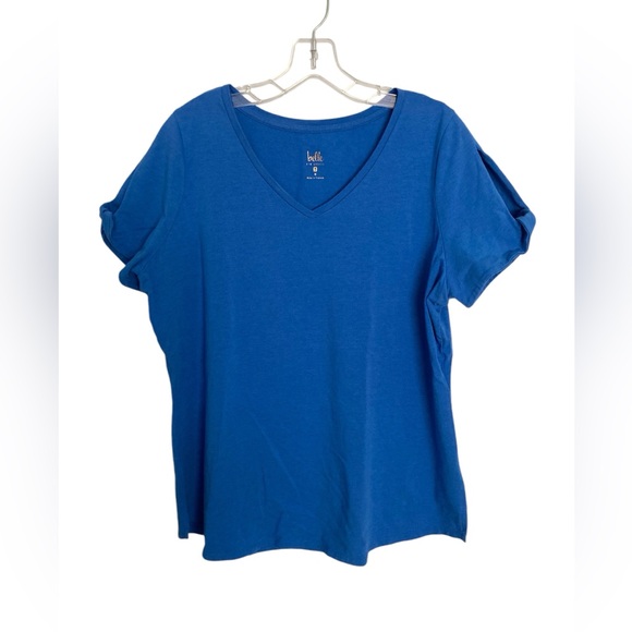 Belle by Kim Gravel oversized v-neck tshirt with peep hole short sleeves size M - Picture 2 of 6